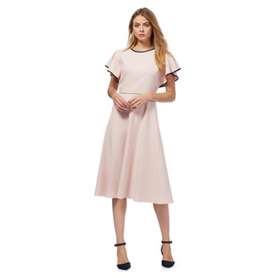 Pink tipped fluted sleeve dress